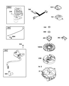 Flywheel, Ignition, And Starter Group Diagram and Parts List for 104M05-0064-H5 100000 - 19Z999 Briggs and Stratton Engine